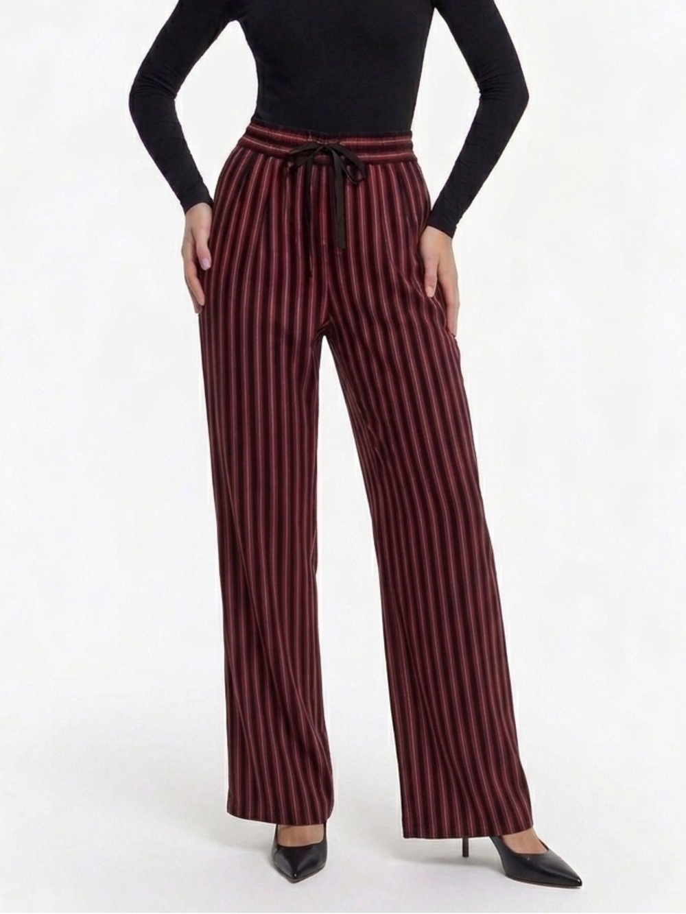 NWT Ann Demeulemeester Devonte Red Stripe Wide Leg Pants Wool Drawstring Sz 44
